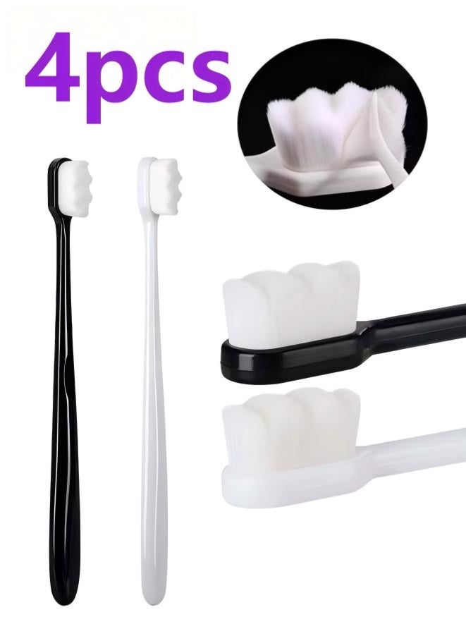 4 Pcs Ultra Super Fine Soft bristled Toothbrush, Portable Denture Sided Cleaning Brush, Adult Toothbrush 15000 Floss Bristle, Sensitive Teeth Oral Gum Recessionc (Black, White) - Image 1